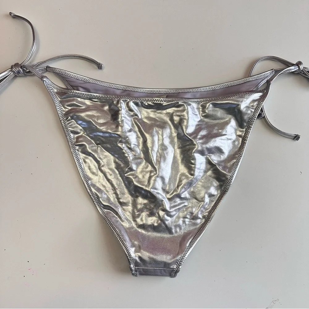 NEW Skims Metallic Swim Dipped Tie Bottoms Sz 3XL in Nickel